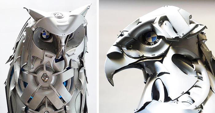 Artist Recycles Old Hubcaps Into Stunning Animal Sculptures
