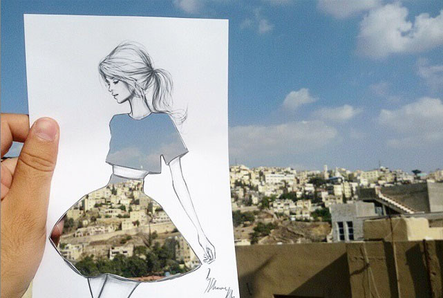 Fashion Illustrator Completes His Cut-Out Dresses With Clouds And Buildings