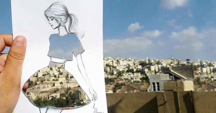 Fashion Illustrator Completes His Cut-Out Dresses With Clouds And Buildings