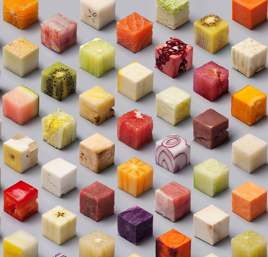 Raw Food Cut Into 98 Perfect Cubes