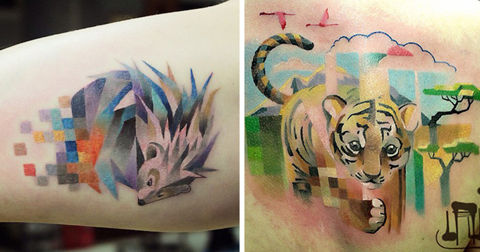 Animal Tattoos With Digital Pixel Glitches By Russian Artist