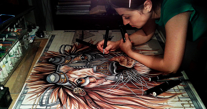 Steampunk Lion: Step By Step From A Blank Page To The Complete Drawing