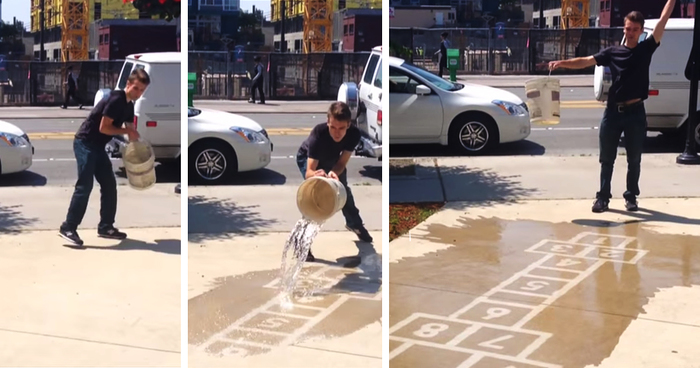 Artist Creates Water-Activated Street Art To Make People Smile On A Rainy Day