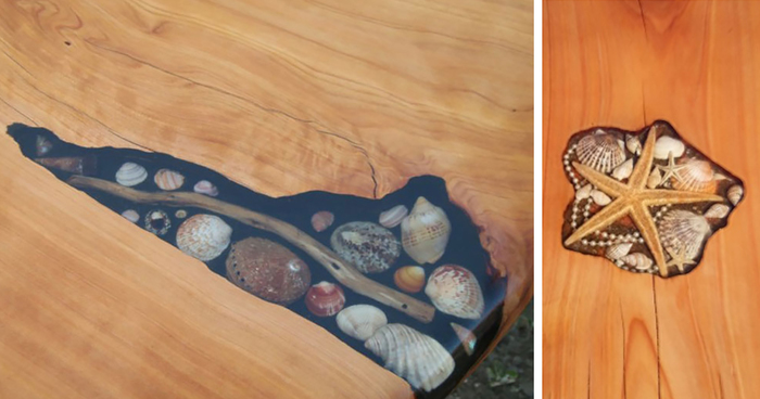 Artists Fill Tables’ Cracks With Sea Shells, Stones And Starfish