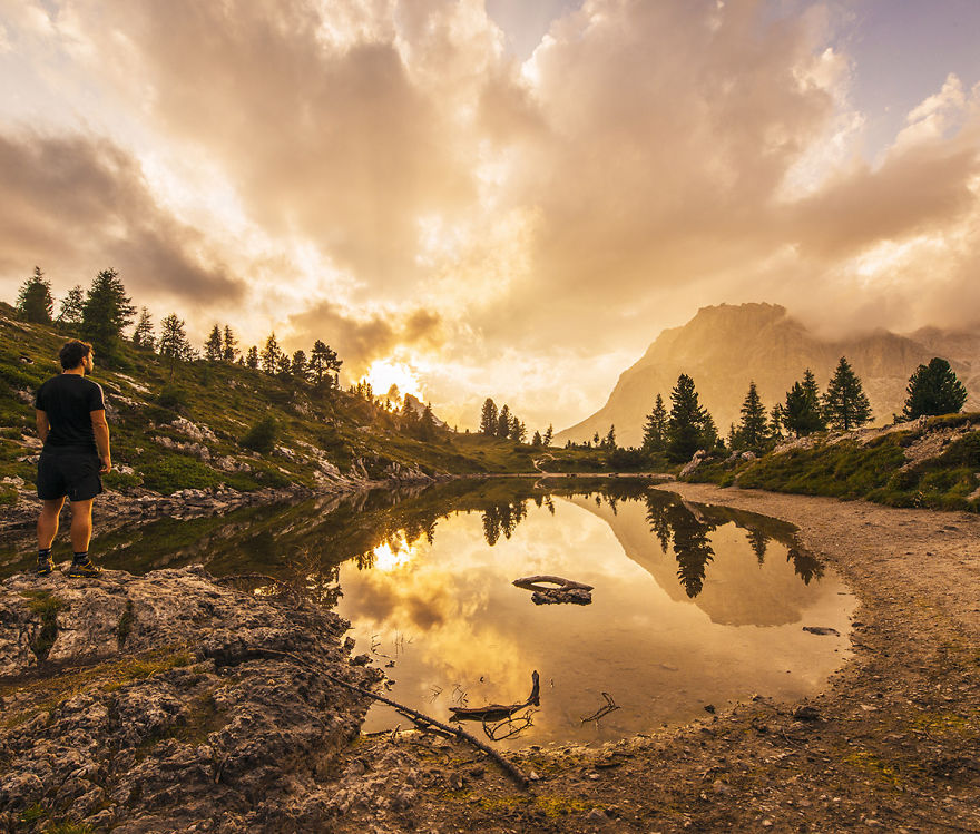 Beautiful Sunset At Lake Limedes In The Dolomites Beautiful Sunset At Lake Limedes In The Dolomites