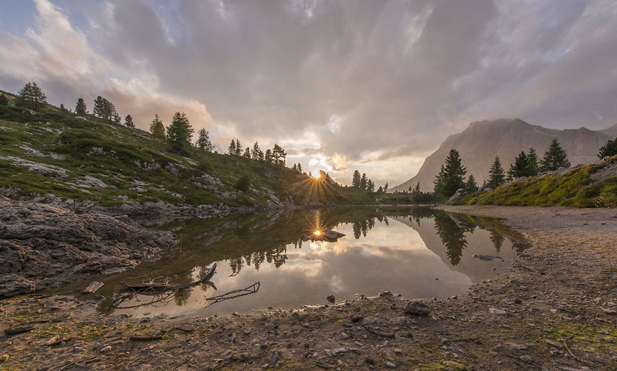Beautiful Sunset At Lake Limedes In The Dolomites Beautiful Sunset At Lake Limedes In The Dolomites