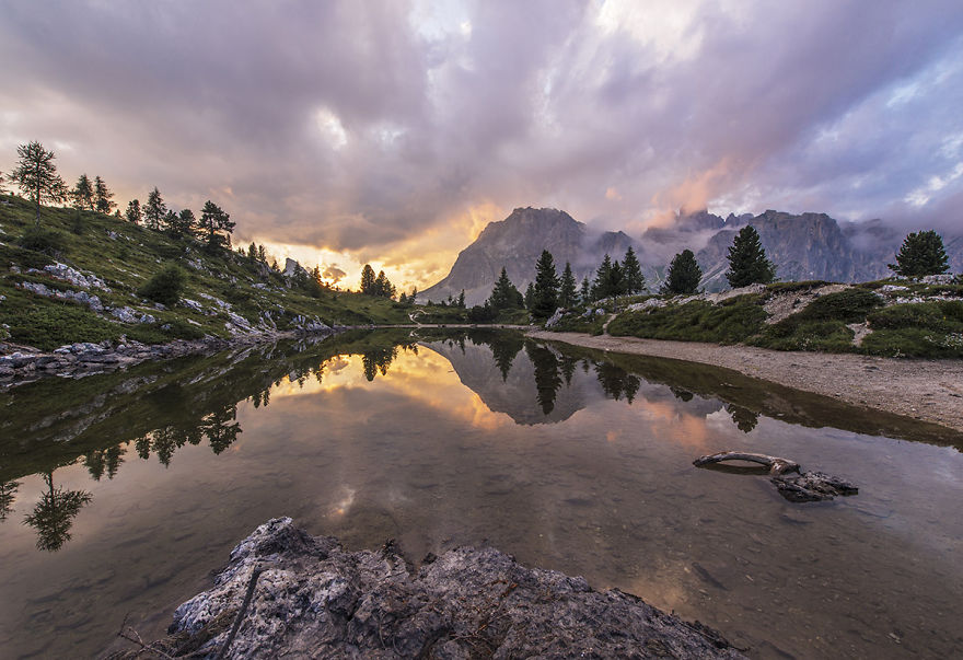 Beautiful Sunset At Lake Limedes In The Dolomites Beautiful Sunset At Lake Limedes In The Dolomites