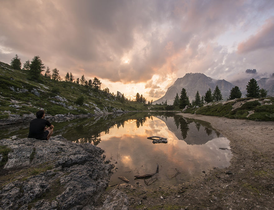Beautiful Sunset At Lake Limedes In The Dolomites Beautiful Sunset At Lake Limedes In The Dolomites