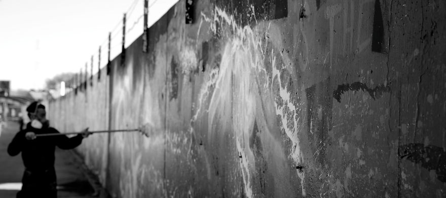 Powerful Panda Street Art Painted In The Splatter Ink Technique