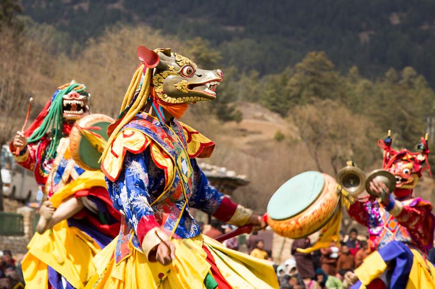 Traditional Costumed Bhutanese Cham Dancers