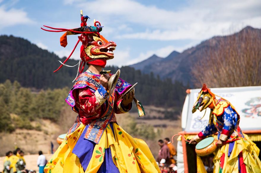 Traditional Costumed Bhutanese Cham Dancers