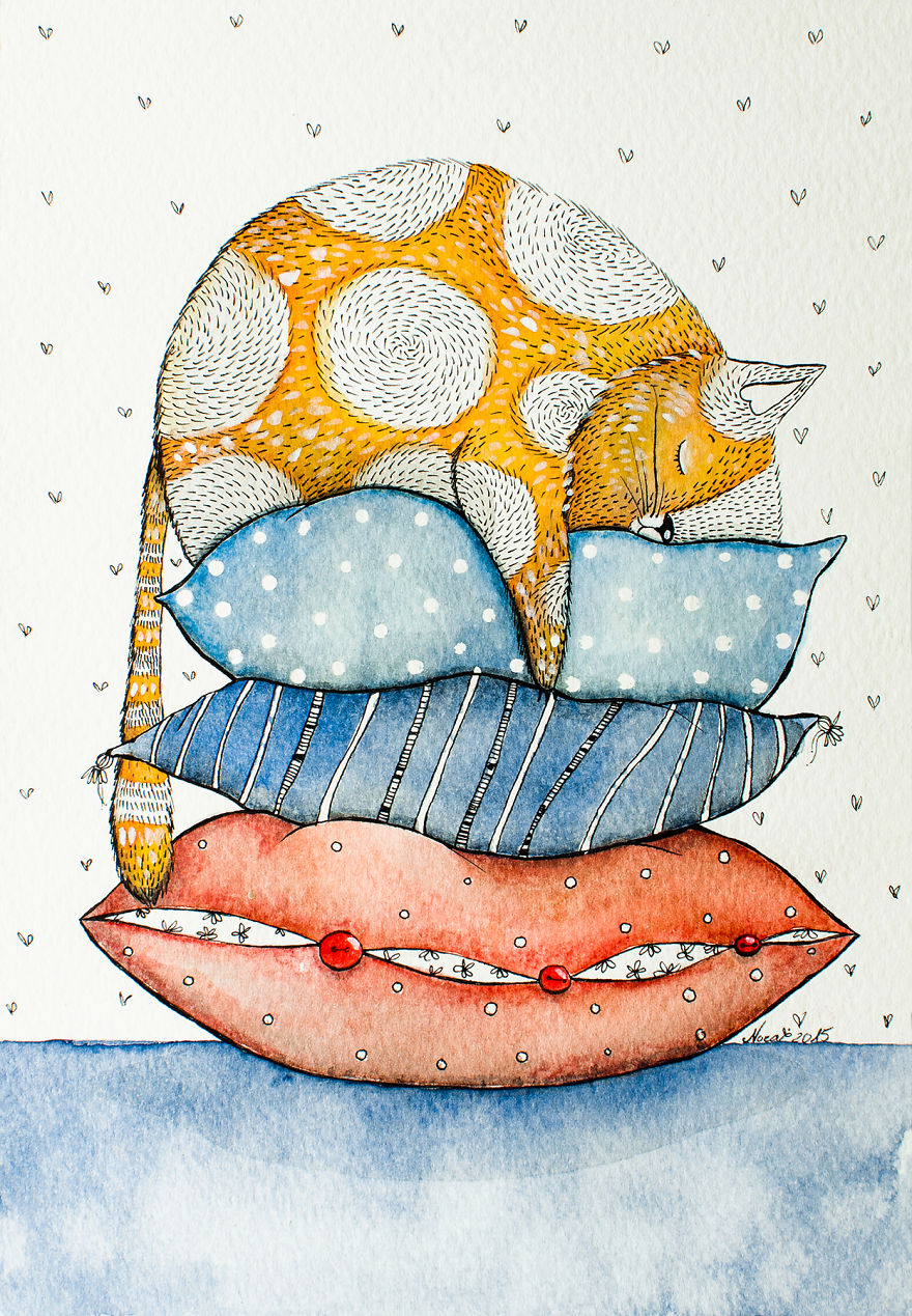 My Watercolor And Ink Paintings Of Quirky Cats My Watercolor And Ink Paintings Of Quirky Cats