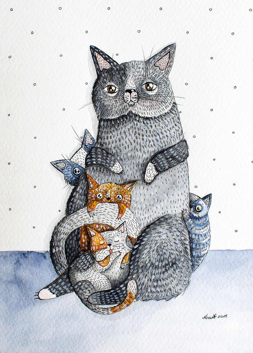 My Watercolor And Ink Paintings Of Quirky Cats My Watercolor And Ink Paintings Of Quirky Cats