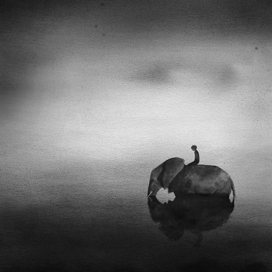 Peaceful Black And White Watercolor Paintings Of Children And Animal Peaceful Black And White Watercolor Paintings Of Children And Animal