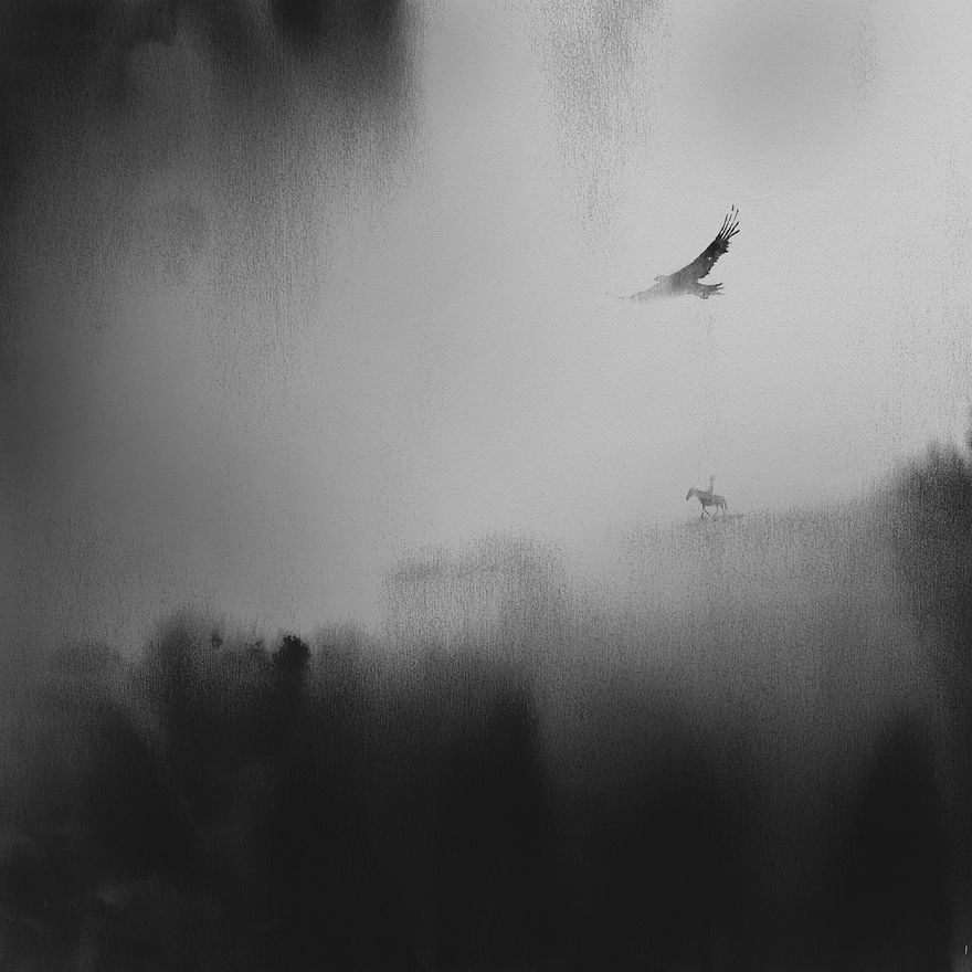 Peaceful Black And White Watercolor Paintings Of Children And Animal Peaceful Black And White Watercolor Paintings Of Children And Animal