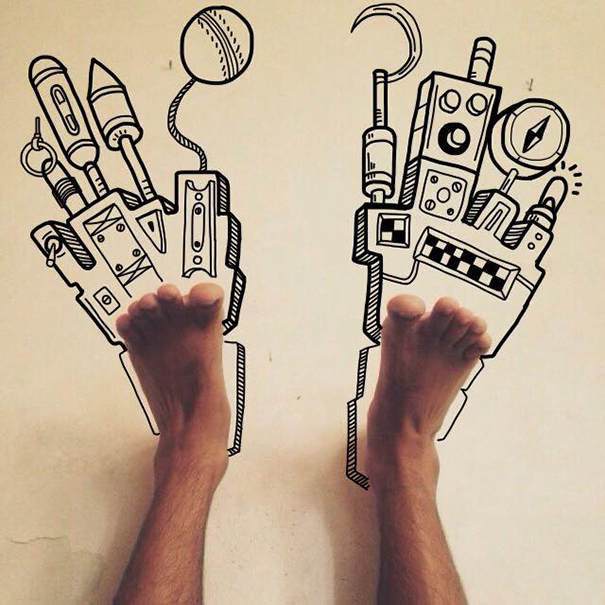 I Add Weird Illustrations To Photos Of My Friends' Feet