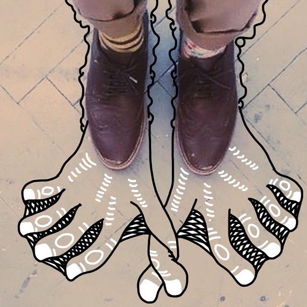 I Add Weird Illustrations To Photos Of My Friends' Feet