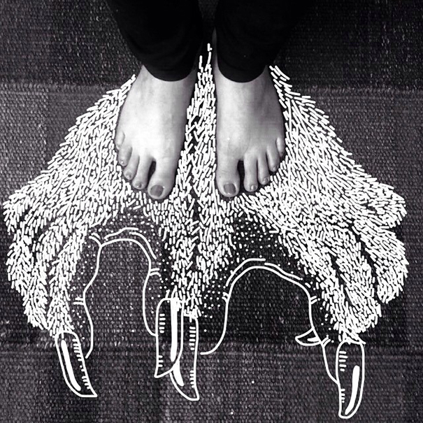 I Add Weird Illustrations To Photos Of My Friends' Feet