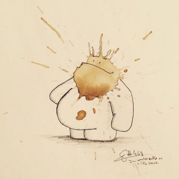 Funny And Creative Monster Drawings Made From Coffee Stains