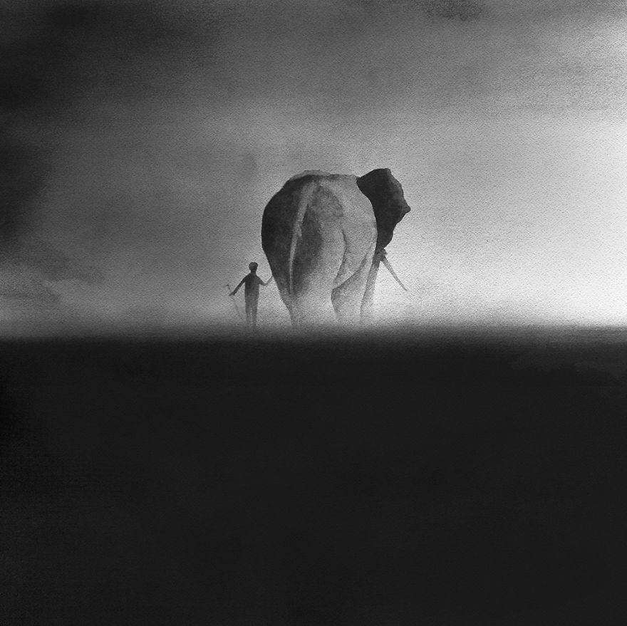 Peaceful Black And White Watercolor Paintings Of Children And Animal Peaceful Black And White Watercolor Paintings Of Children And Animal