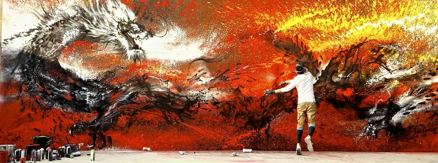 Imperial Dragon: My Splattered Wall Mural Of A Powerful Chinese Symbol Imperial Dragon: My Splattered Wall Mural Of A Powerful Chinese Symbol