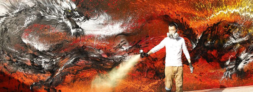 Imperial Dragon: My Splattered Wall Mural Of A Powerful Chinese Symbol Imperial Dragon: My Splattered Wall Mural Of A Powerful Chinese Symbol