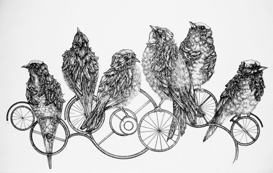My Mechanical Birds Drawn With Ink