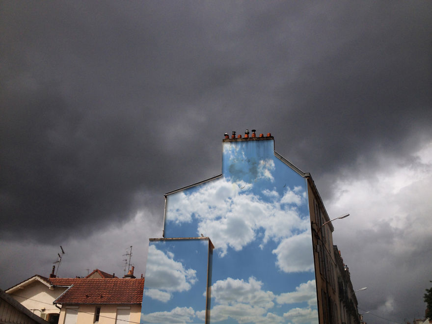 I Put Cloud Prints On Buildings To Brighten City Streets