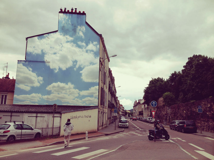 I Put Cloud Prints On Buildings To Brighten City Streets