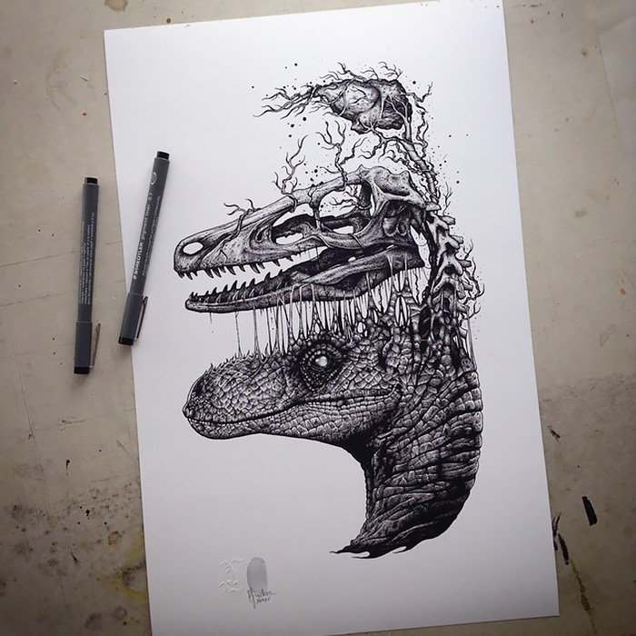 Animals Leave Their Skeletons Behind In Stunning Dark Drawings By Paul Jackson