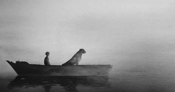 Peaceful Black And White Watercolor Paintings Of Children And Animal
