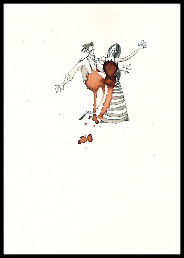 I Use Coffee Stains To Create Cute Little Drawings