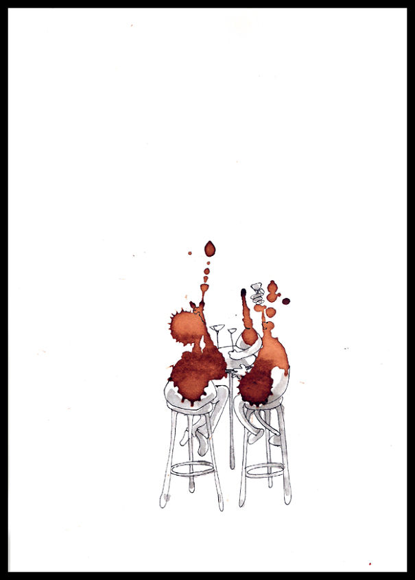 I Use Coffee Stains To Create Cute Little Drawings