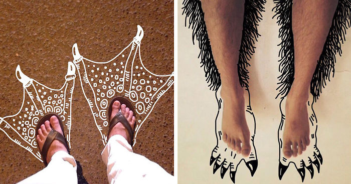 I Add Weird Illustrations To Photos Of My Friends’ Feet