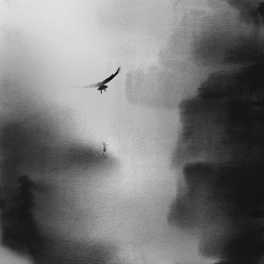 Peaceful Black And White Watercolor Paintings Of Children And Animal Peaceful Black And White Watercolor Paintings Of Children And Animal