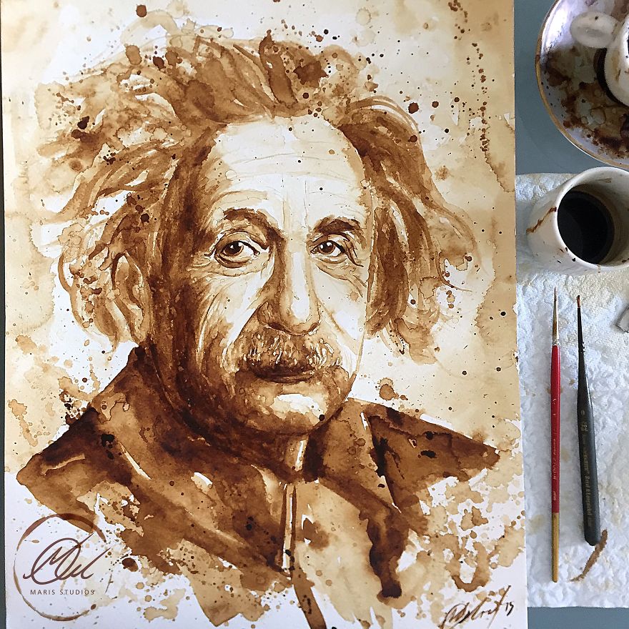 My Portrait Of Albert Einstein Made With Coffee