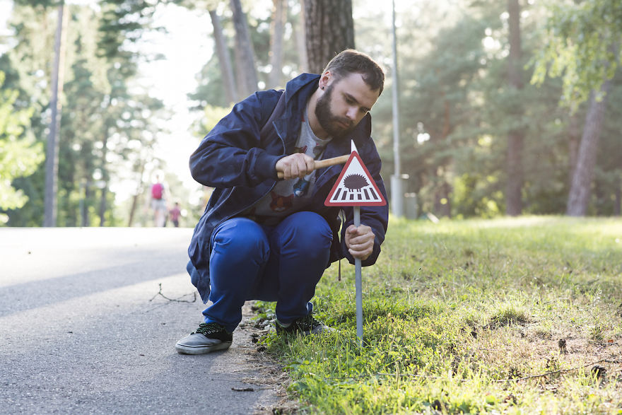 We Made Tiny Road Signs For Tiny City Residents In Vilnius, Lithuania