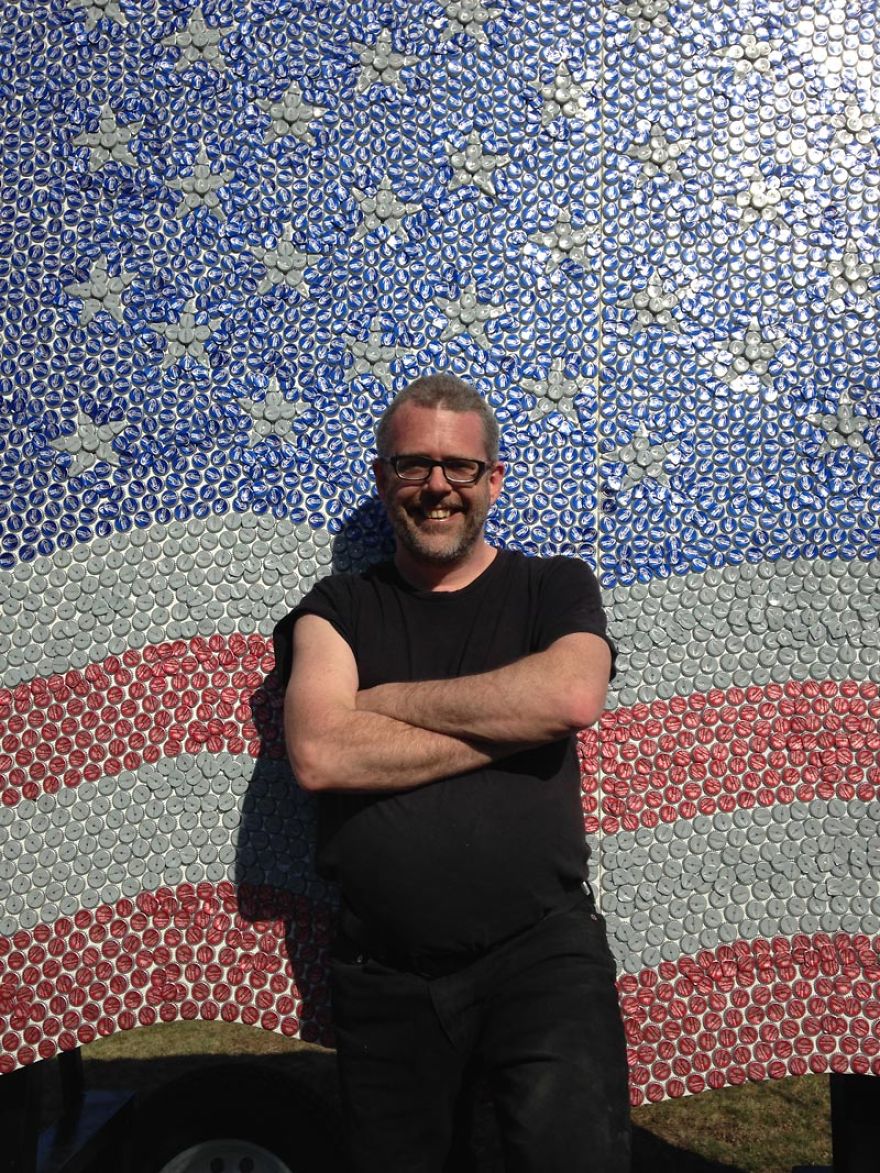 I Made A Giant American Flag From Over 20,000 Budweiser Bottle Caps I Made A Giant American Flag From Over 20,000 Budweiser Bottle Caps