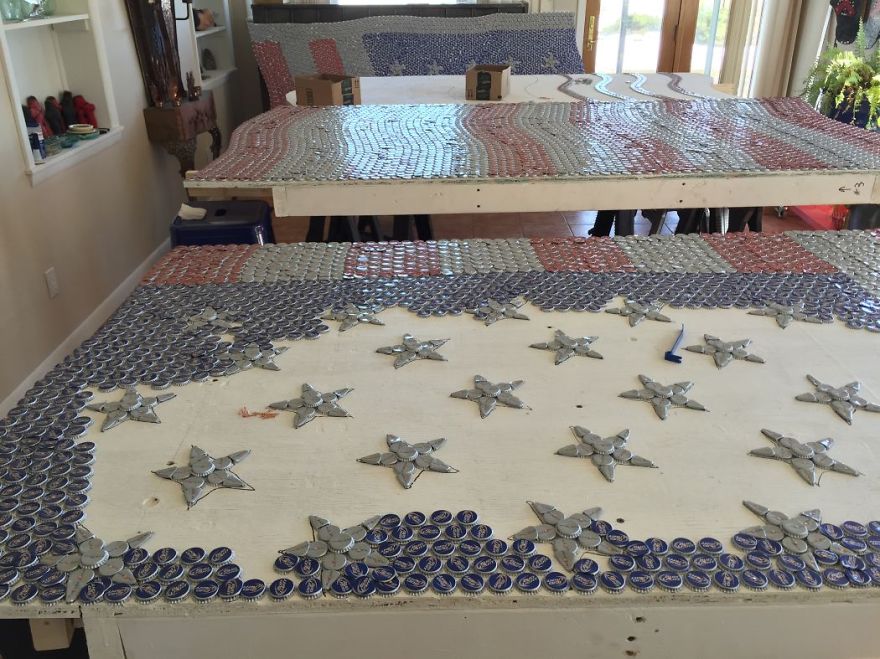 I Made A Giant American Flag From Over 20,000 Budweiser Bottle Caps I Made A Giant American Flag From Over 20,000 Budweiser Bottle Caps