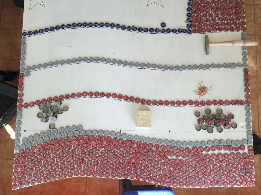 I Made A Giant American Flag From Over 20,000 Budweiser Bottle Caps I Made A Giant American Flag From Over 20,000 Budweiser Bottle Caps