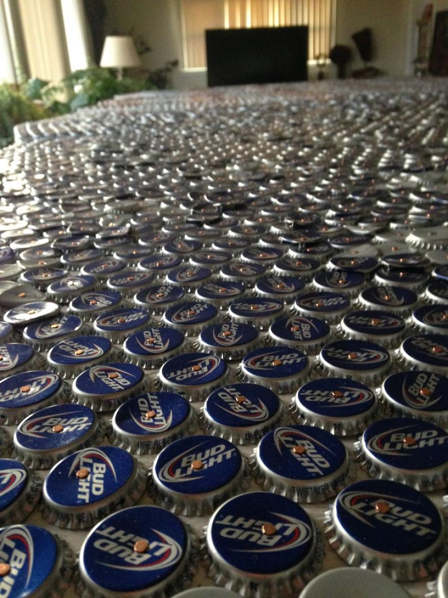 I Made A Giant American Flag From Over 20,000 Budweiser Bottle Caps I Made A Giant American Flag From Over 20,000 Budweiser Bottle Caps