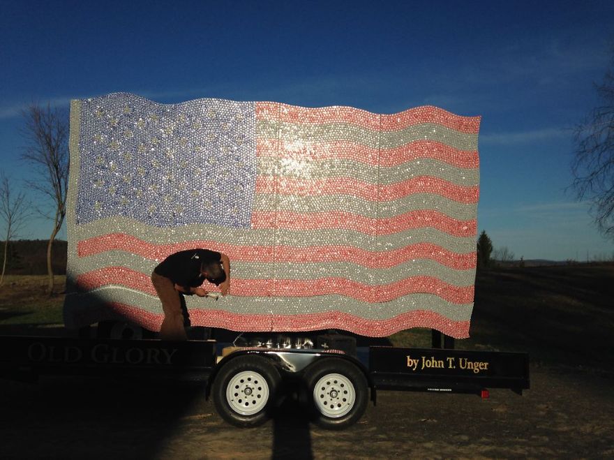 I Made A Giant American Flag From Over 20,000 Budweiser Bottle Caps I Made A Giant American Flag From Over 20,000 Budweiser Bottle Caps