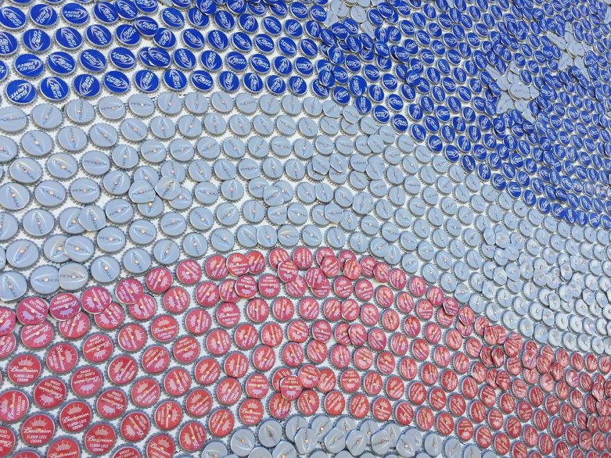 I Made A Giant American Flag From Over 20,000 Budweiser Bottle Caps I Made A Giant American Flag From Over 20,000 Budweiser Bottle Caps