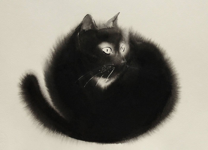 New Watercolor & Ink Cats That Slowly Bleed Into Paper By Endre Penovác