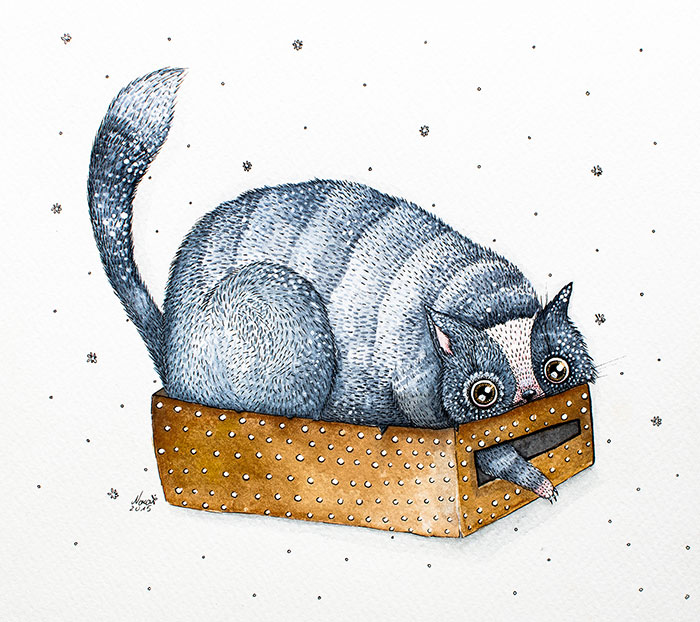 My Watercolor And Ink Paintings Of Quirky Cats