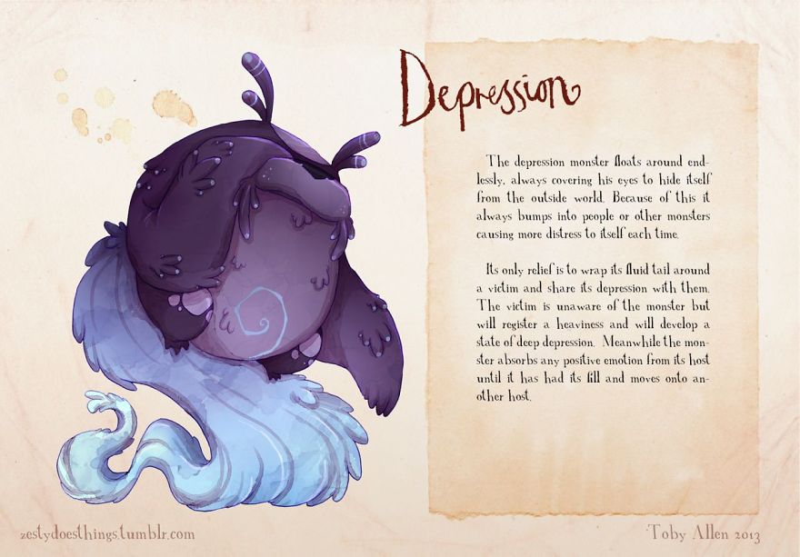 Artist Suffering From Anxiety Illustrates Mental Illnesses As Real Monsters Artist Suffering From Anxiety Illustrates Mental Illnesses As Real Monsters