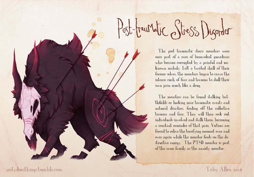 Artist Suffering From Anxiety Illustrates Mental Illnesses As Real Monsters Artist Suffering From Anxiety Illustrates Mental Illnesses As Real Monsters