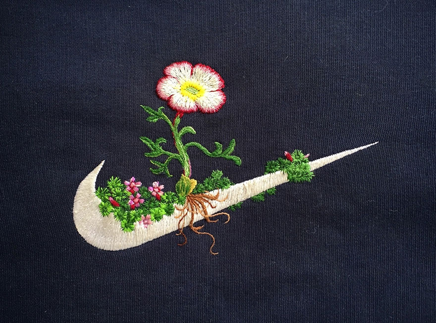 Artist Decorates Sport Logos With Embroidered Flowers