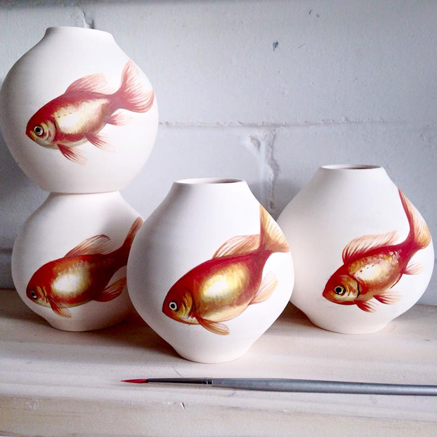 Inspired By Nature, I Paint Delicate Fish On Porcelain Inspired By Nature, I Paint Delicate Fish On Porcelain