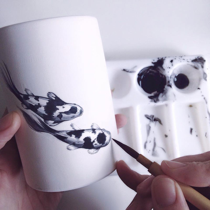 Inspired By Nature, I Paint Delicate Fish On Porcelain Inspired By Nature, I Paint Delicate Fish On Porcelain